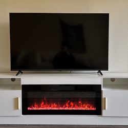 Modern 70” TV Stand with Built-in Fireplace & LED Lights