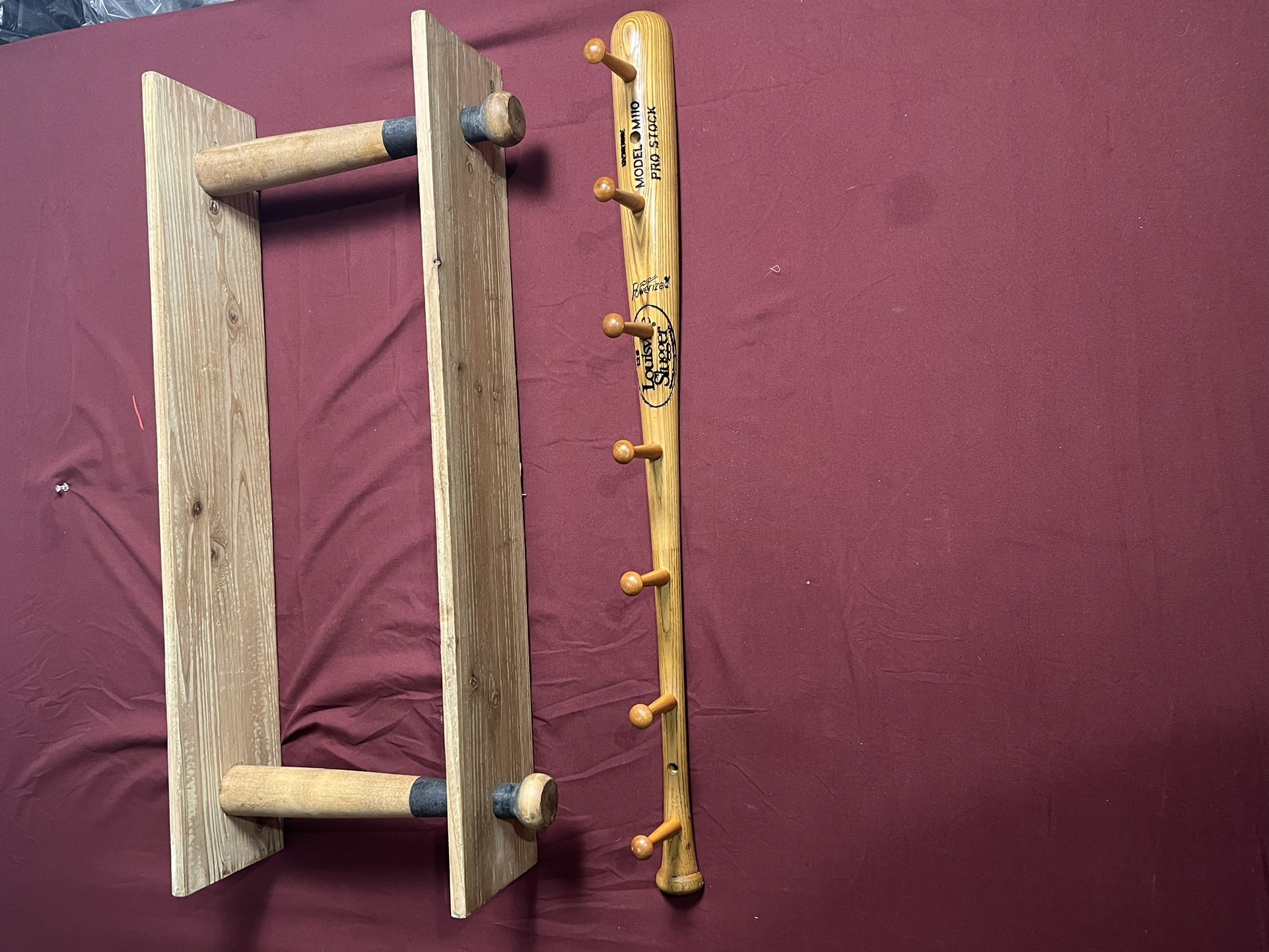 Wood Baseball Bat Floating Shelf & Luis Slager, Custom Hat Rack Lot Of 2