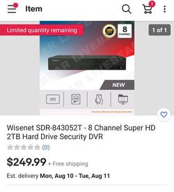 Samsung Wisenet 8 CH DVR 2TB HDD Security System 5MP HDMI Ethernet App Mobile