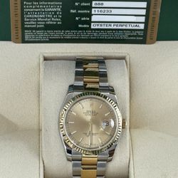 2007 Rolex Pre Owned 36mm DateJust Champagne Stick Dial-W/Card