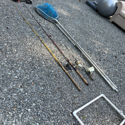 Wright & McGill 8’ Pole & Reel, Olympic 1000 S.w. Mooching Rod And Reel, Zebco Fishing Poles
