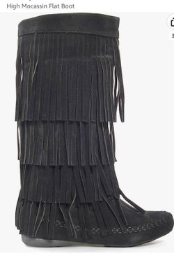 Indigenous Style Black Fringe Boots