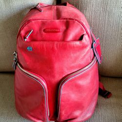Piquadro  DC 5187 Red Leather Backpack.  Excellent Condition. 