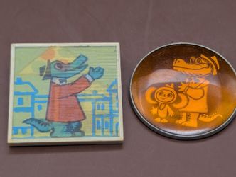 Vintage Soviet Cheburashka & Gena Badges Lot USSR Cartoon Pin Brooch