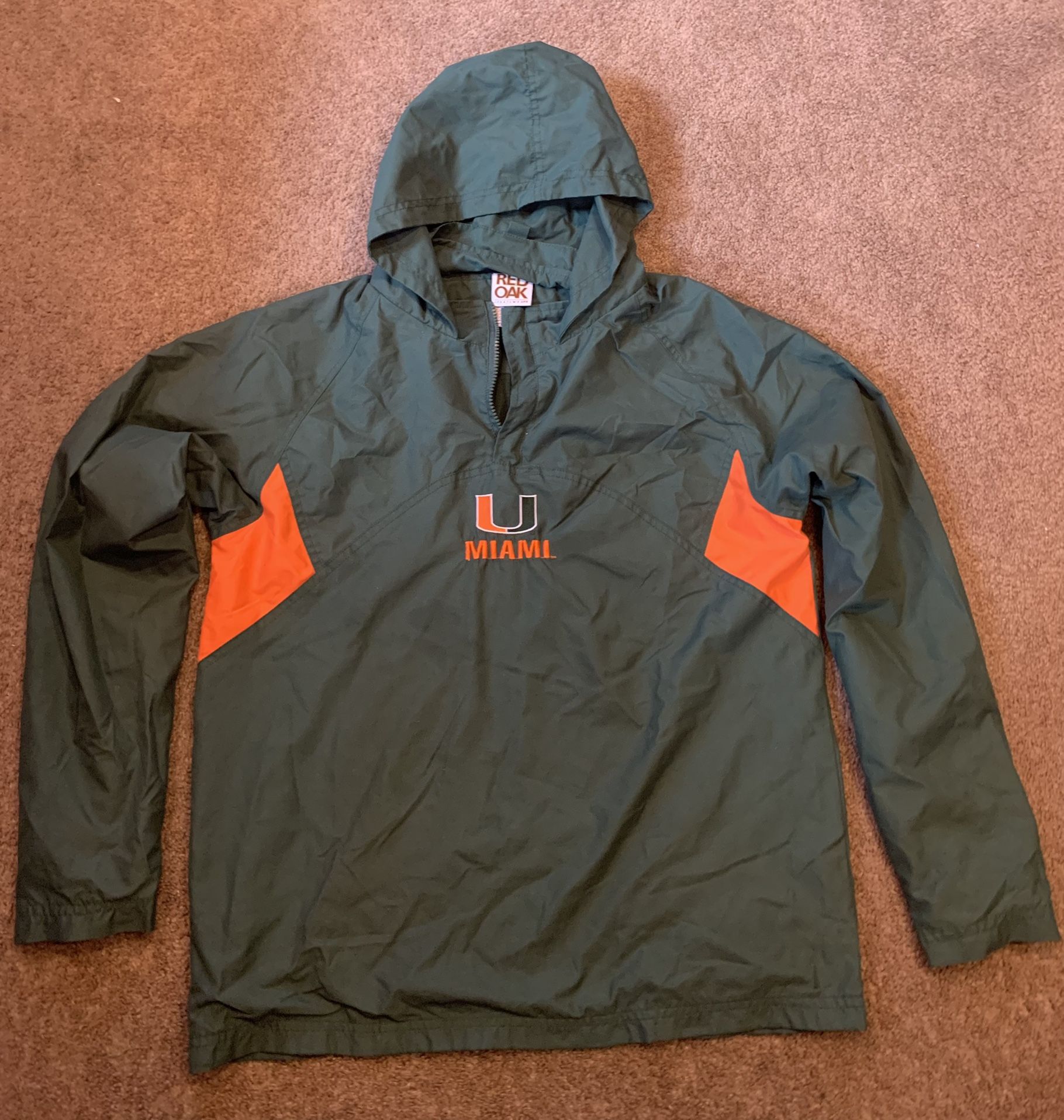 Red Oak Miami Hurricanes Teen Youth XL 16 /18  Windbreaker Hoodie 1/4 Zip Jacket