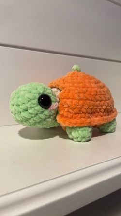 Handmade Crochet Orange Turtle (removable shell)