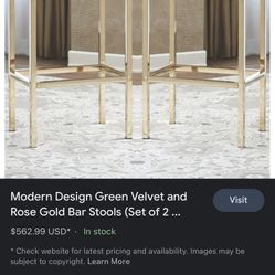 Green Velvet And Rose Gold Bar Stools