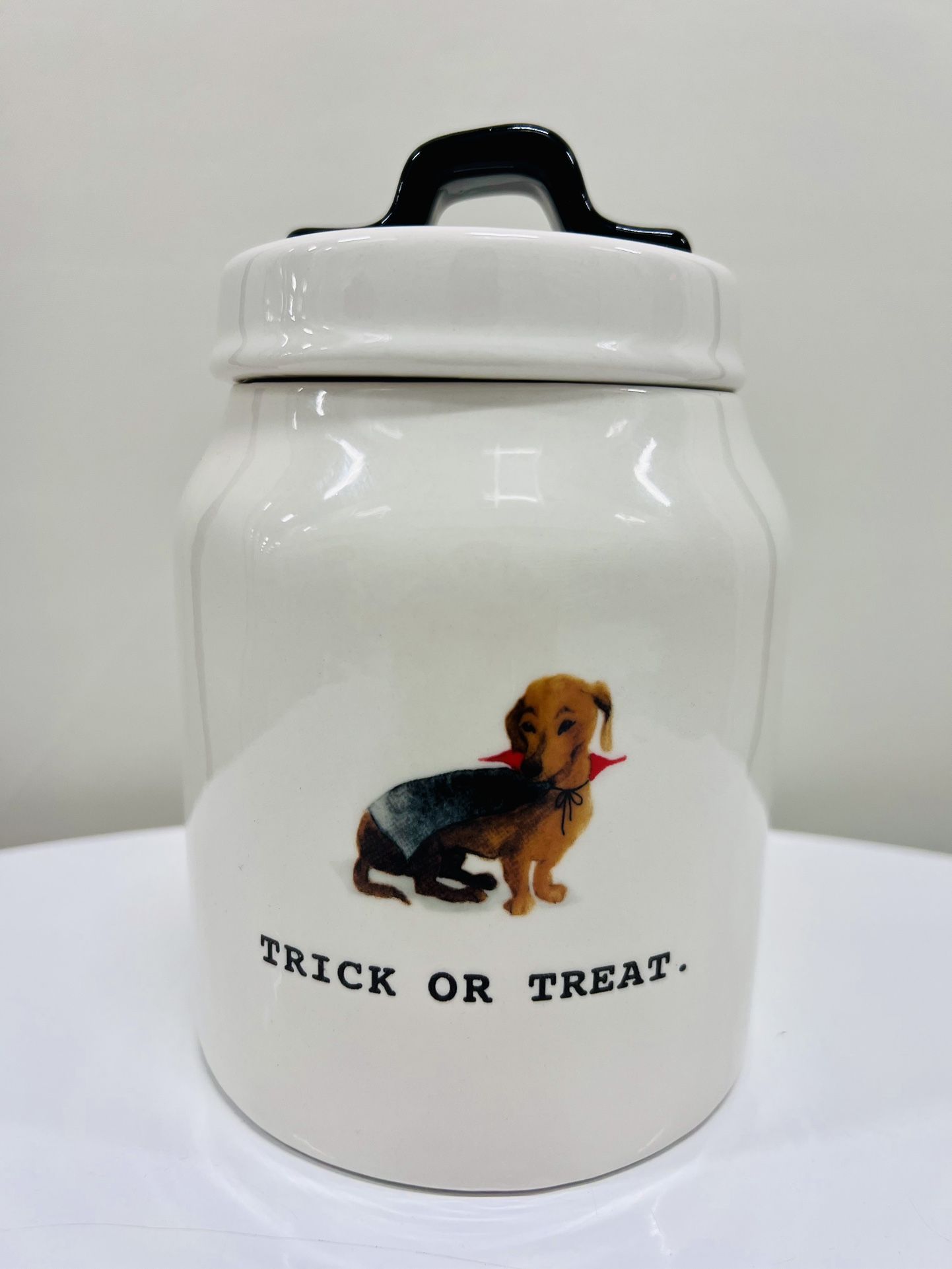 Rae Dunn Halloween Trick Or Treat Dachshund Dog Canister Jar NEW