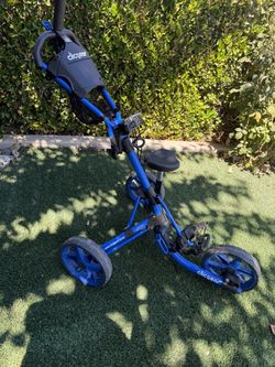 Clicgear 3.5+ 3 Wheel Golf Push Cart Blue Folding Adjustable w/ Seat