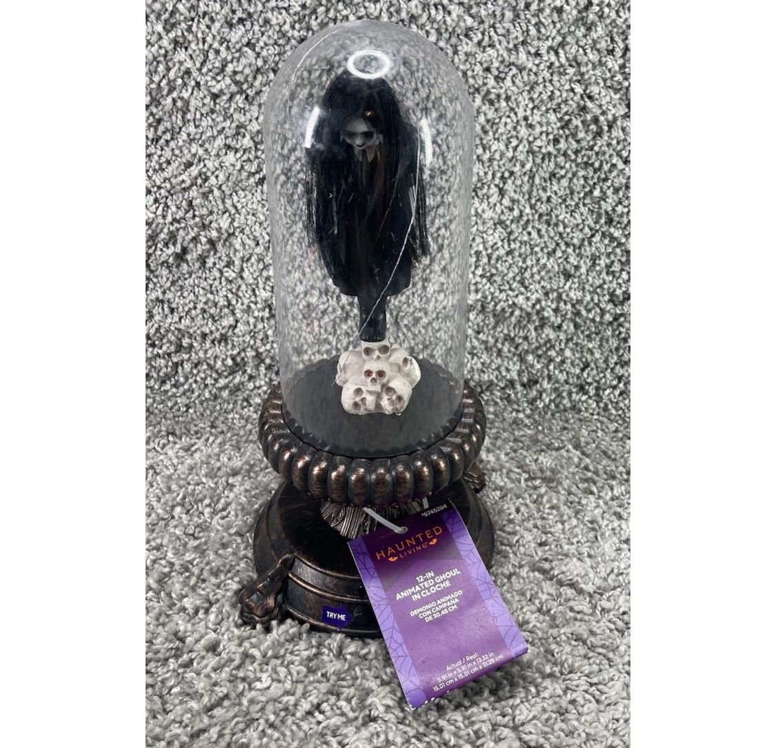 Gemmy Haunted Living LED 12in Talking Animated Ghoul Dead Girl Skulls in Cloche
