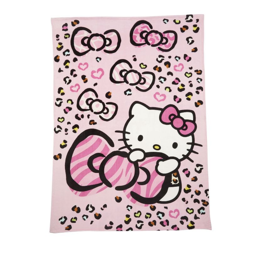 Hello Kitty Kids Plush Twin/Full Blanket, 62 x 90, Pink Animal Print, Sanrio