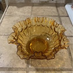 Vintage Fenton Amber Thumbprint Ruffled Bowl 