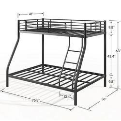 Holaki Twin Over Full Metal Bunk Bed, with Built in Ladder & Guardrails Metal Bunk Bed Frame, Noise Free & Easy Assembly Strudy Metal Bunk Bed with Su