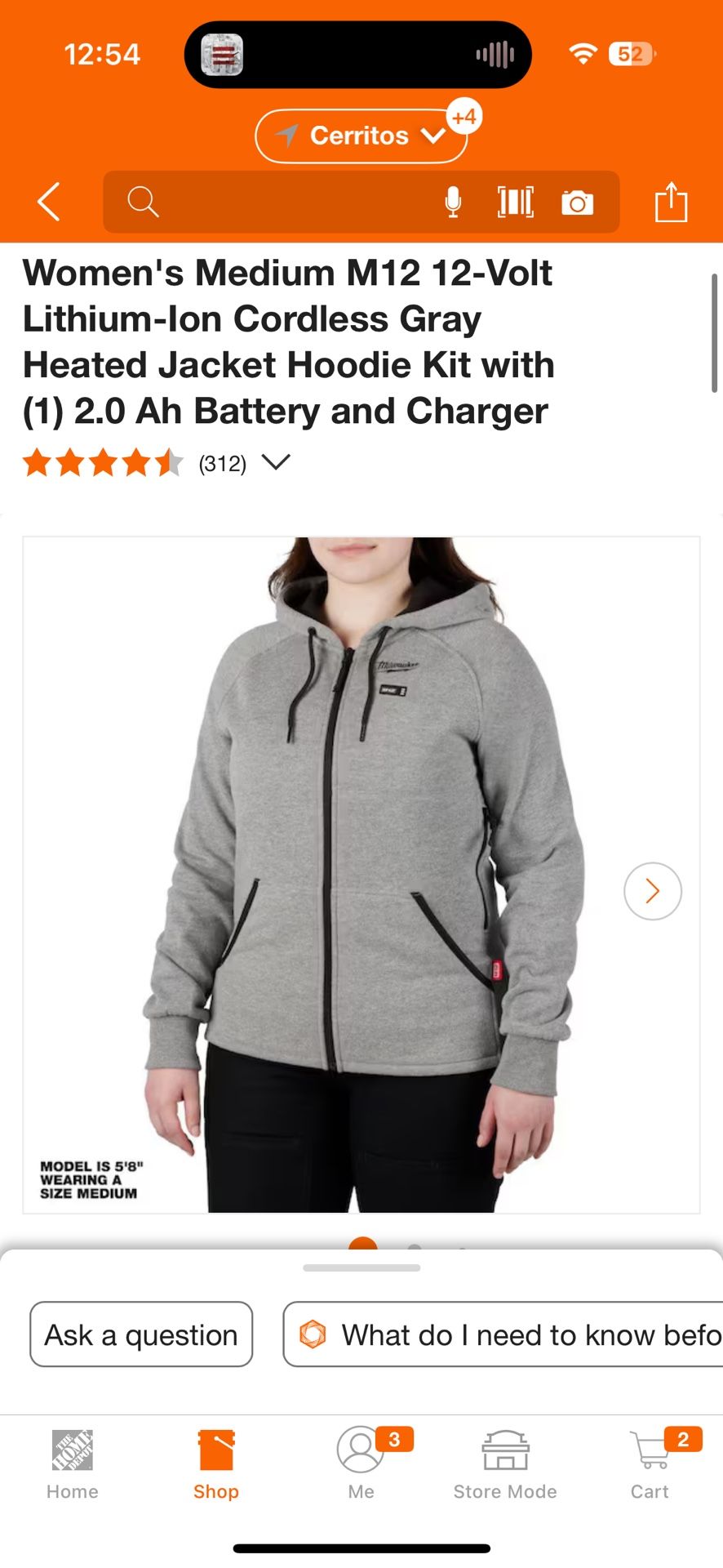 Exclusive Milwaukee Women's Medium M12 12-Volt Lithium-Ion Cordless Gray Heated Jacket Hoodie Kit with (1) 2.0 Ah Battery and Charger