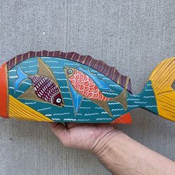 Mexican Folk Art Wooden Fish – Hand Carved & Hand Painted – Vibrant Coastal Decor