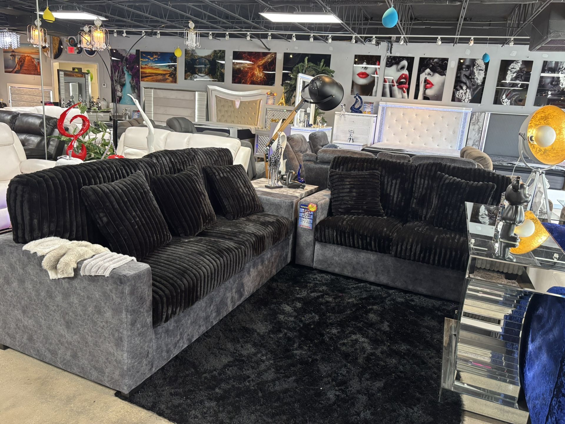 2 Pc Black Sofa And Love Only $999
