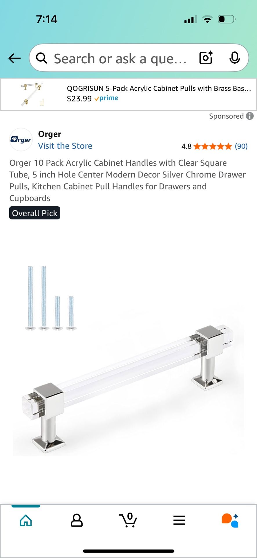 Zinc Alloy Clear Acrylic Cabinet Handles