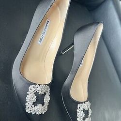 Black With Diamond Embellished Toe Stillett High Heels 