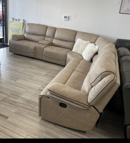 *Now Available!!!*---Stunning Alejandra Mocha Microfiber Reclining Sectional Sofa---Delivery/$5 Down Financing Available😉