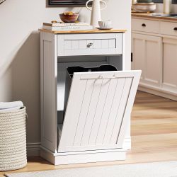 13 Gallons Tilt Out Trash Cabinet Kitchen Waste Bins Free Standing Laundry Hamper Recycling Cabinet Trash Can Holder with Hideaway Drawer Pe