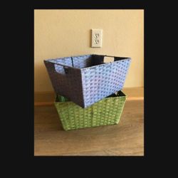 2 Sturdy Woven Style Storage Basket Container Box Tote Tub Toy Clothes Blanket Accessories Yarn