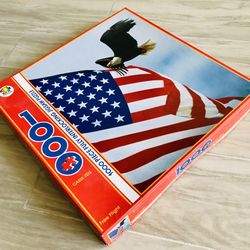 Vintage 1991 American Flag Free Light Eagle, 1000 Pieces Puzzle (23”x29”) 