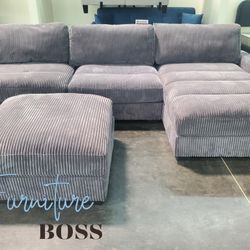 Grey Sectional Sofa With Ottoman - Deep Soft Seating