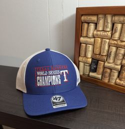 47 Brand 2023 Texas Rangers World Series Champions Trucker Snapback Hat. New.