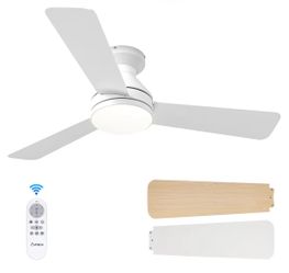 Amico Ceiling Fans with Lights, 42 inch Low Profile Ceiling Fan with Light and Remote Control, Flush Mount, Reversible, 3CCT, Dimmable, Noiseless, Whi