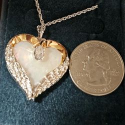 Sterling Silver Heart Pendant — 24k Gold, Mother of Pearl & Swarovski Crystal