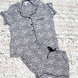 Women's Black and Beige Leopard Print Pajama Set
