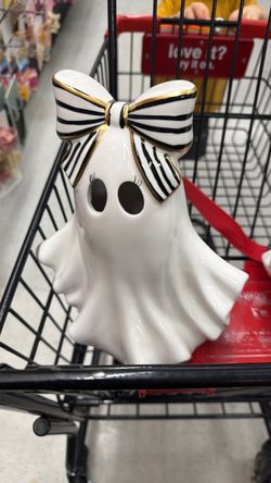 Ceramic Halloween Ghost Figurine with Bow