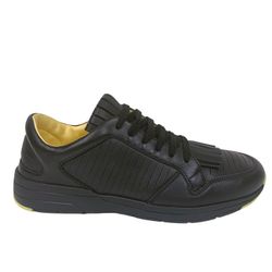 Men's Gucci Black Leather Fringed Low-Top Lace-Up Sneakers 5.5 G