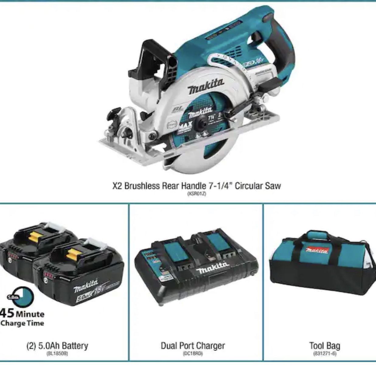 Makita 18V X2 LXT 5.0Ah Lithium-Ion (36V) Brushless Cordless Rear Handle 7-1 /4 in. Circular Saw Kit for Sale in Lombard, IL OfferUp