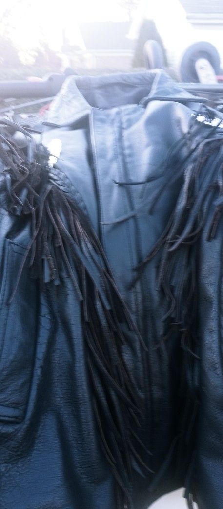 Vintage Fringe Heavy Duty Leather Coat And Chaps