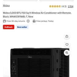 Midea 5,000 BTU 150 Sq ft Window Air Conditioner with Remote, Black, MAW05R1WBL