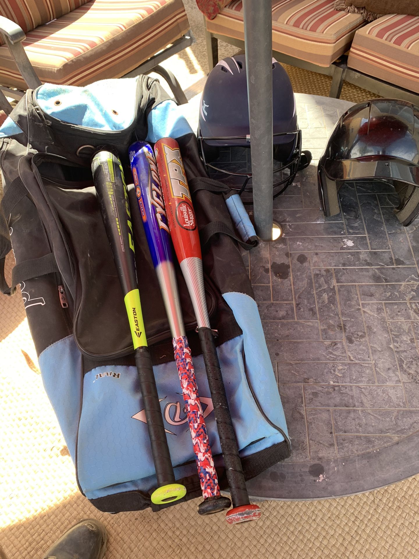 Baseball bats bag and helmets Used