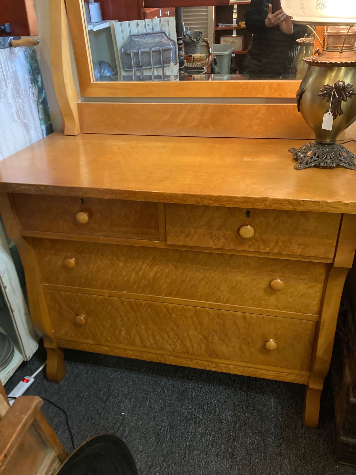 Birdseye maple chest of drawers with mirror