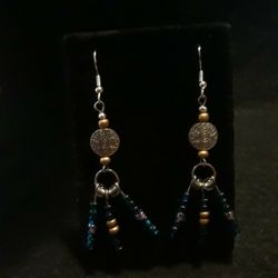 Handmade Beaded Dangle Earrings Blue Purple Gold