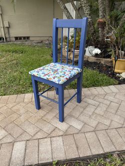 Blue Painted Wood Colorful Butterfly Cushion Single Desk Vanity Chair
