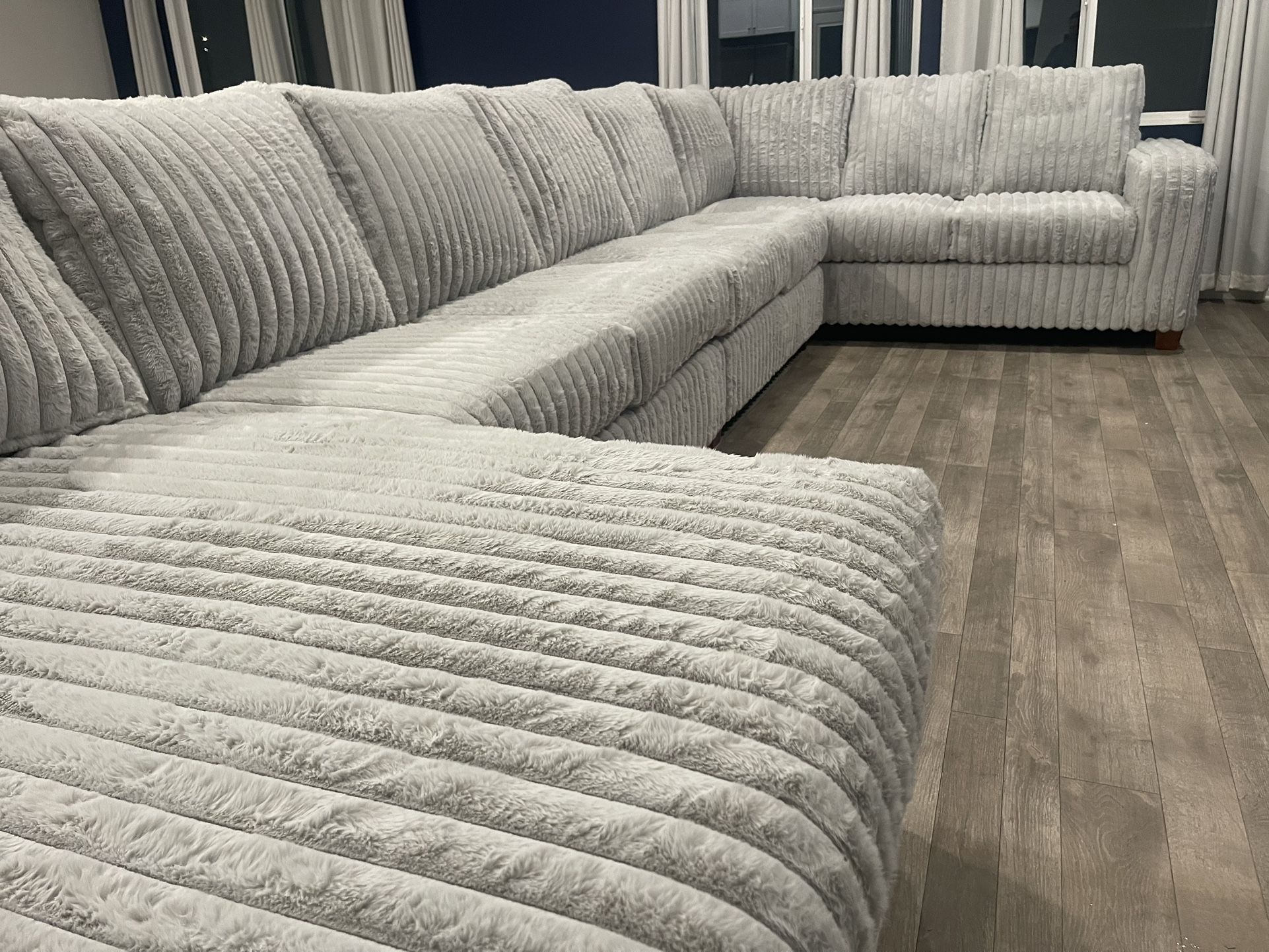 -Grey Sectional  - Soft Corduroy Fabric - Oversized Chaise - Plush And Comfy
