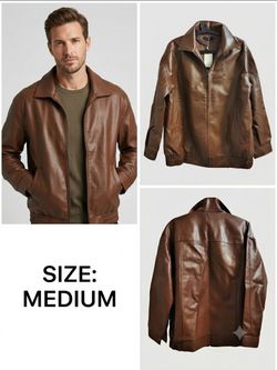 Men’s Brown Faux-Leather Jacket (Brand New with Tags) – Size Medium