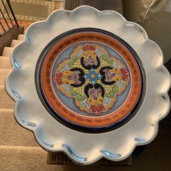 Vintage  Loza Original from Mexico - Handpainted Plate Framed in Silver