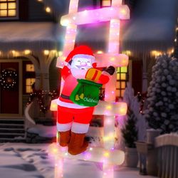 9 ft Light up Christmas Inflatable Santa Claus LED Light String Plug Hanging Balcony Roof Garage Door Porch Gutter Windproof Nylon Ropes Studs