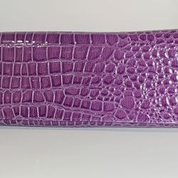 Purple Faux Snake-Skin Long Wallet - CLUTCH PURSE! 12x4.25”. Two-compartment purple inside!