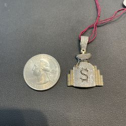10k Gold Diamond Pendant Money Bag