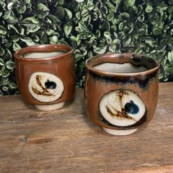 ❤️ Mashiko Yaki Japanese Mid-Century Modern Yunomi Stoneware Tea Cups 