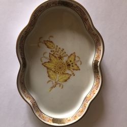 Herend Vintage Chinese Bouquet Yellow With Gold Trinket Tray