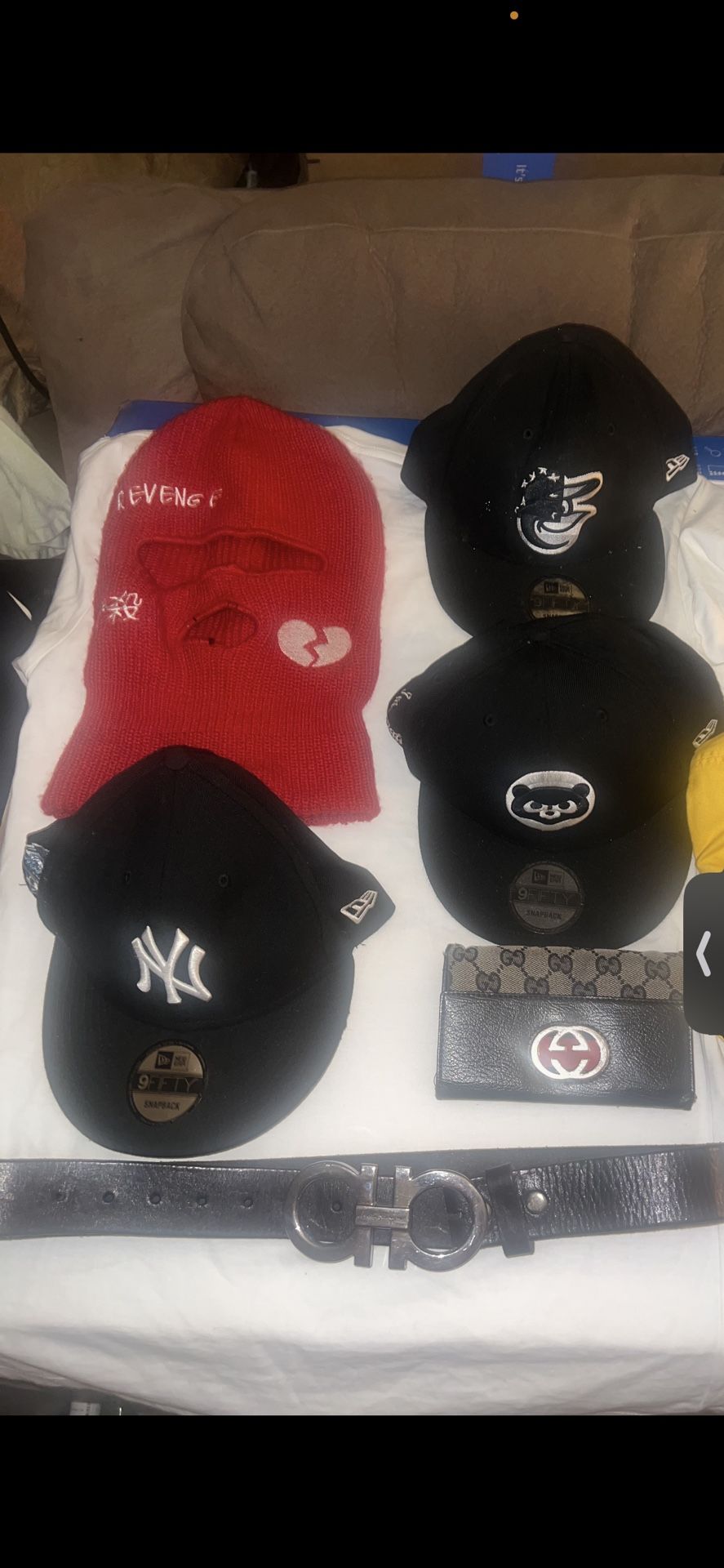 Custom Ski Mask, SnapBacks Hats, Gucci Wallet, & Ferragamo belt