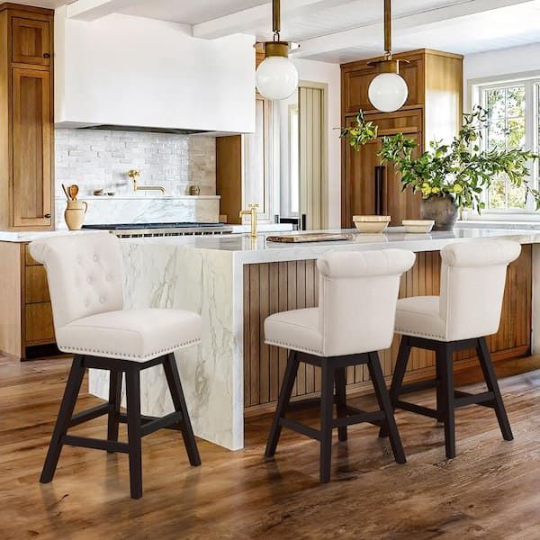 Counter Stool Nail Head Trim and Tufted Backrest Set of 3